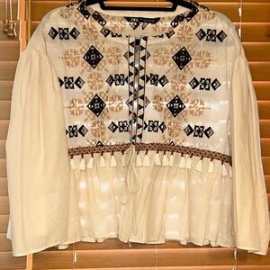 Zara top. Tie front with amazing detail throughout.